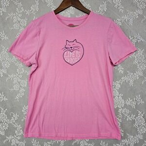 Life is Good Classic Fit Pink Graphic T-Shirt Women's‎ M Cat Mom Crazy Cat Lady